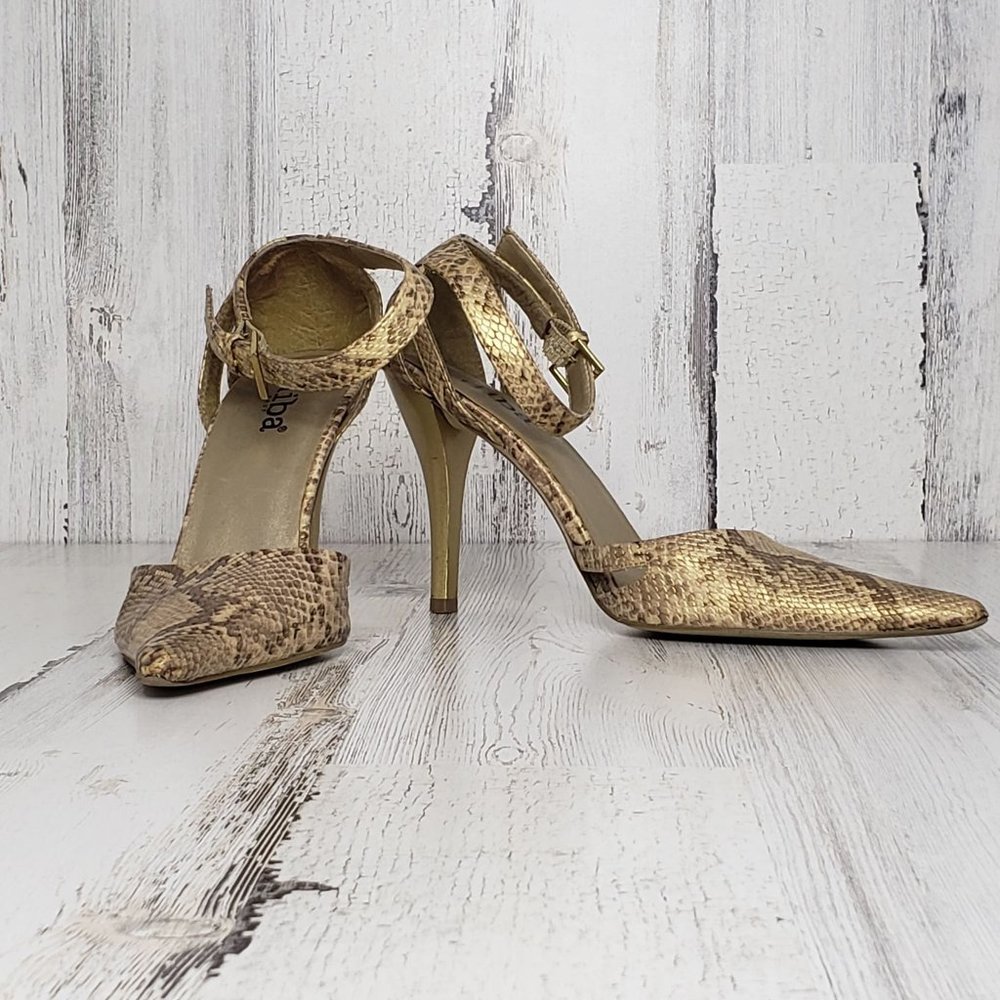 Diba East Gold Snake Skin Heels